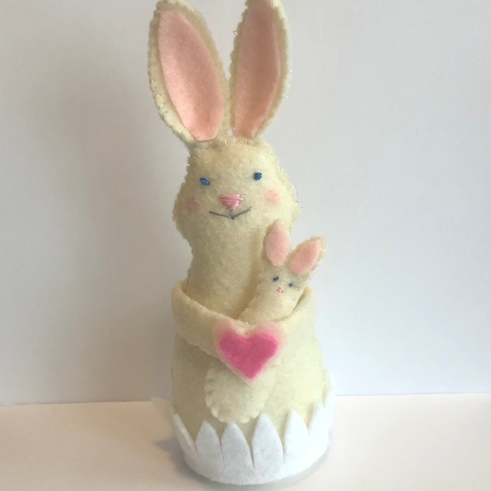Bunny Momma baby Felt Art Doll hand-sewn hand crafted Mother’s Day